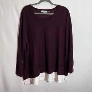 Calvin Klein Womens long Sleeve knit Sweater Size 3X Burgundy Trim Academia